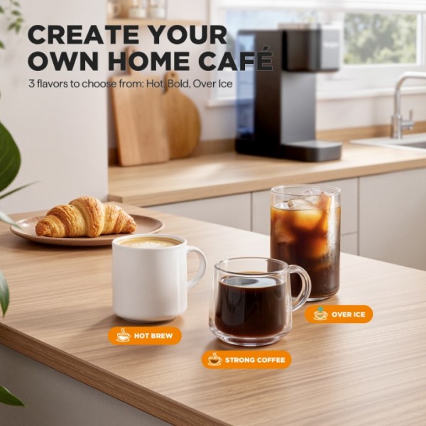Tastyle Single Serve Coffee Maker, Iced and Hot Coffee Machine for K Cup & Grounds, Compact Design, 40oz Removable Water Reservoir, 6 to 24 Oz Brew Sizes, Fits 7.3" Travel Mug