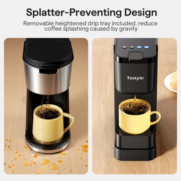 Tastyle Single Serve Coffee Maker for K Cup, Ground and Tea Leaves, Hot and Iced Coffee Machines with Bold Setting, 6 to 16 Oz Brew Sizes, Compact for Small Spaces, Black