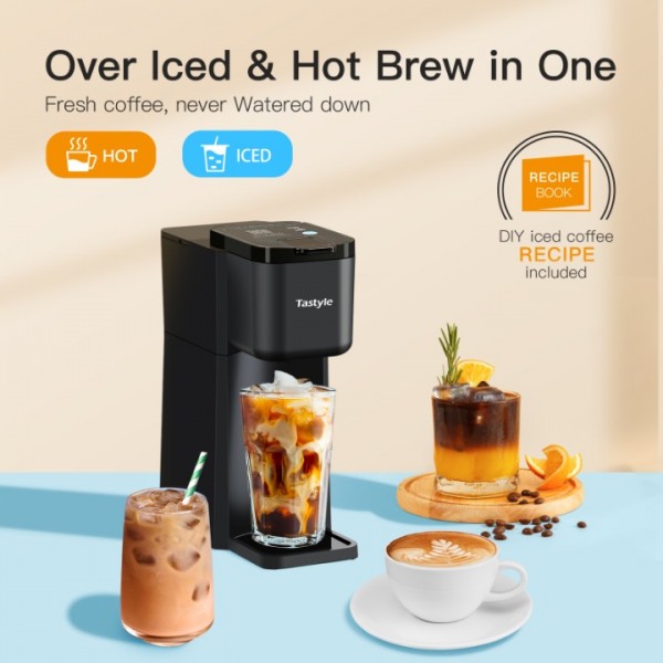 Tastyle Mini Hot and Iced Coffee Maker Single Serve, for K Cup and Ground, 6 to 14 Oz Brew Sizes, with Recipe Book, for Home, Travel, RV, Office and Dorm, Classic Black 